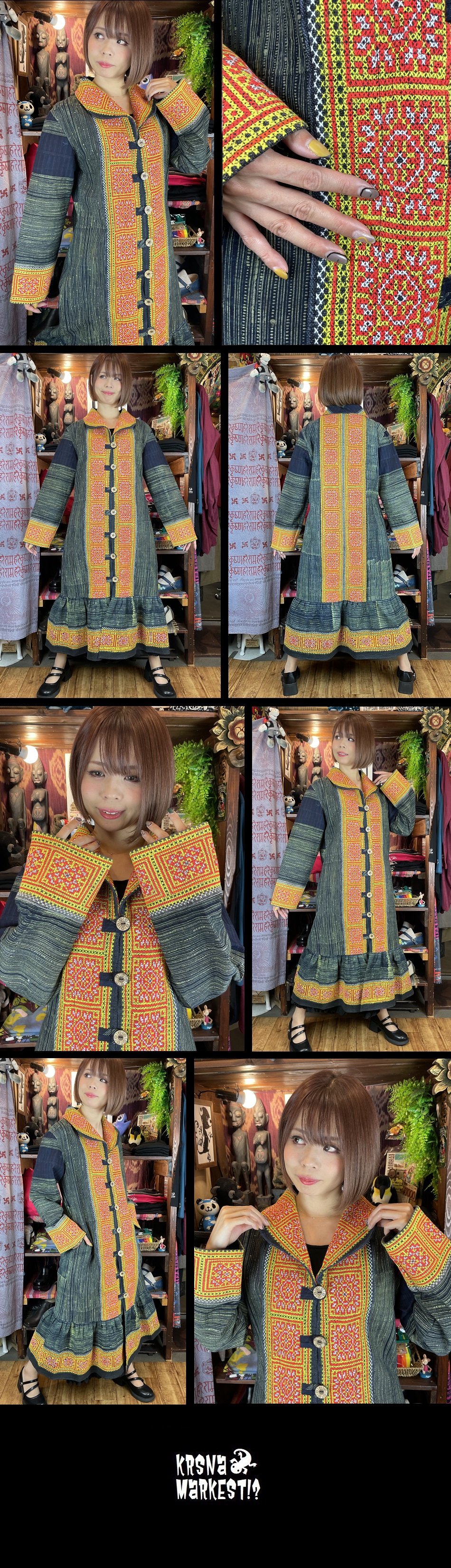 SOMJIT モン族古布<br>ロングコートМサイズ